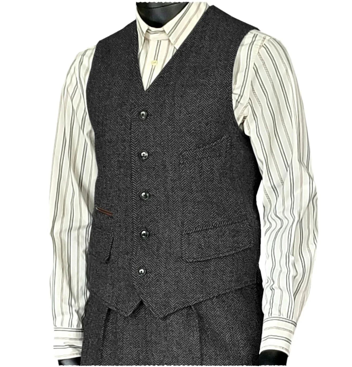 Men's Houndstooth Wool Vest British Style Business Waistcoat Casual Sleeveless Jacket Ready‑to‑Ship Business Outfit  for Men