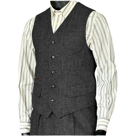 Men's Houndstooth Wool Vest British Style Business Waistcoat Casual Sleeveless Jacket Ready‑to‑Ship Business Outfit  for Men