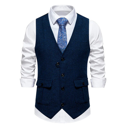 Men's Herringbone Vest Spring/summer V-neck Single Breasted Patchwork Waistcoat Slim Fit Mens Casual Suit Vest Best Dress