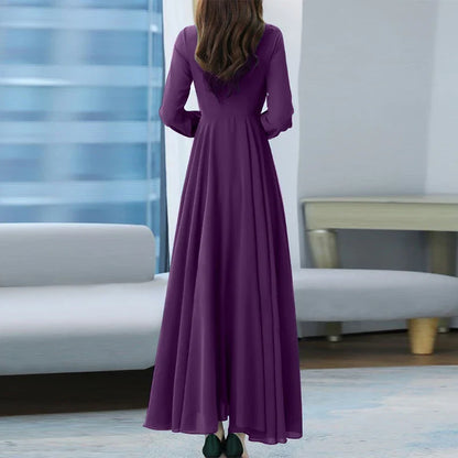 Women Long Sleeve A-line Sundress Spring Long Dress Autumn Solid Party Holiday Maxi Dresses Vestidos Femme Vintage Robe