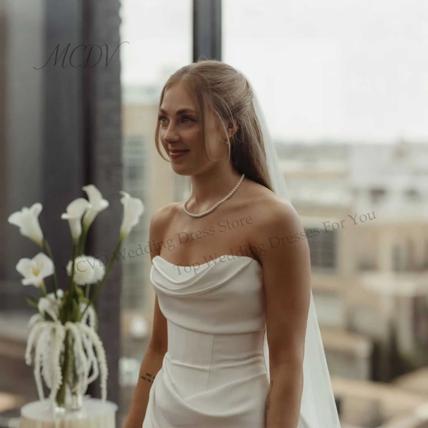 Minimalist Draped Satin Wedding Gown Strapless Cowl Neck Mermaid Elopement Bridal Dress Civil Vestido De Noiva Customized