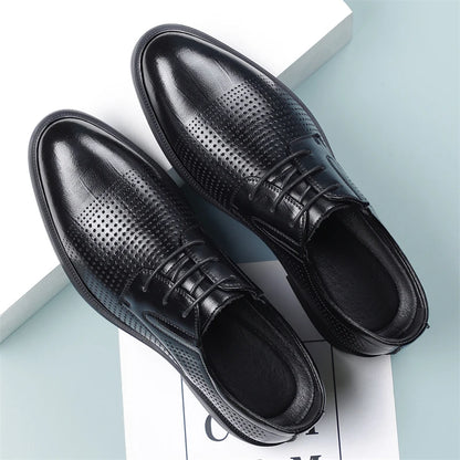 Men's Summer Breathable Leather Shoes British Style Comfortable Soft Business Formal Derby Shoes Hollow out Design-SJ6607-1