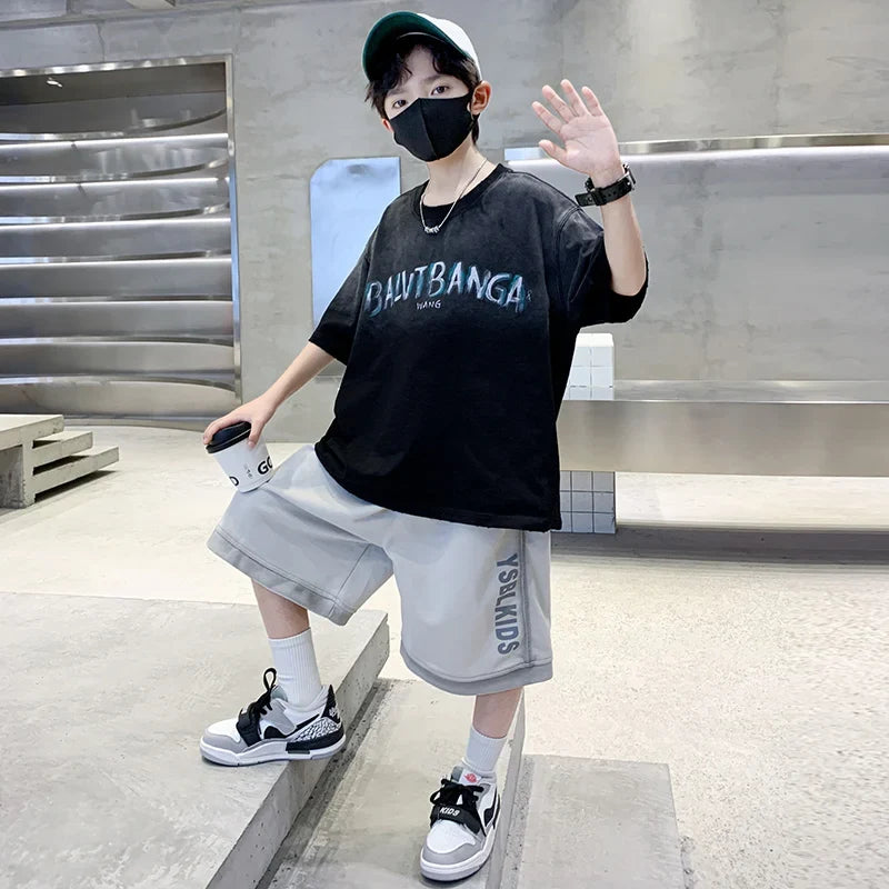 Summer Boys Top and Bottom Tracksuit Set Kids Casual Clothing Set Tweens Child Causal Streetwear Outfits Teenager Luxury Clothes
