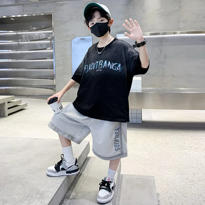 Summer Boys Top and Bottom Tracksuit Set Kids Casual Clothing Set Tweens Child Causal Streetwear Outfits Teenager Luxury Clothes