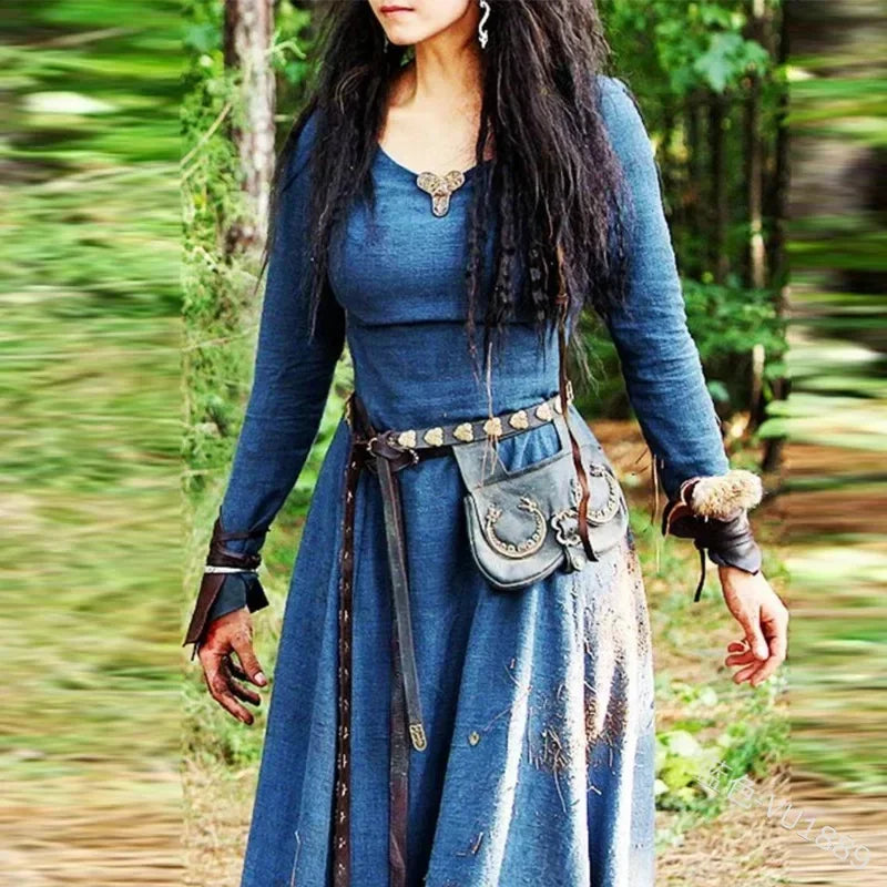 LisdinoMedieval Dress Women Long Sleeve Maxi Robe Vintage Fairy Elven Dress Renaissance Celtic Viking Gothic Cosplay Costumes