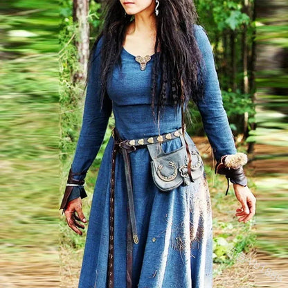 LisdinoMedieval Dress Women Long Sleeve Maxi Robe Vintage Fairy Elven Dress Renaissance Celtic Viking Gothic Cosplay Costumes