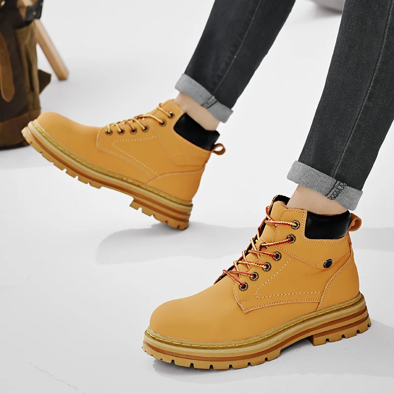 Handmade Outdoor Men Genuine Leather Boots Male Comfortable Business Party Casual Shoes Street Thick Sole Lace Up Shoes Big Size