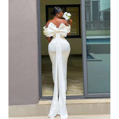 Vintage Off The Pleat Lace Applique Mermaid Wedding Dresses Back Bow Seath Bridal Gown