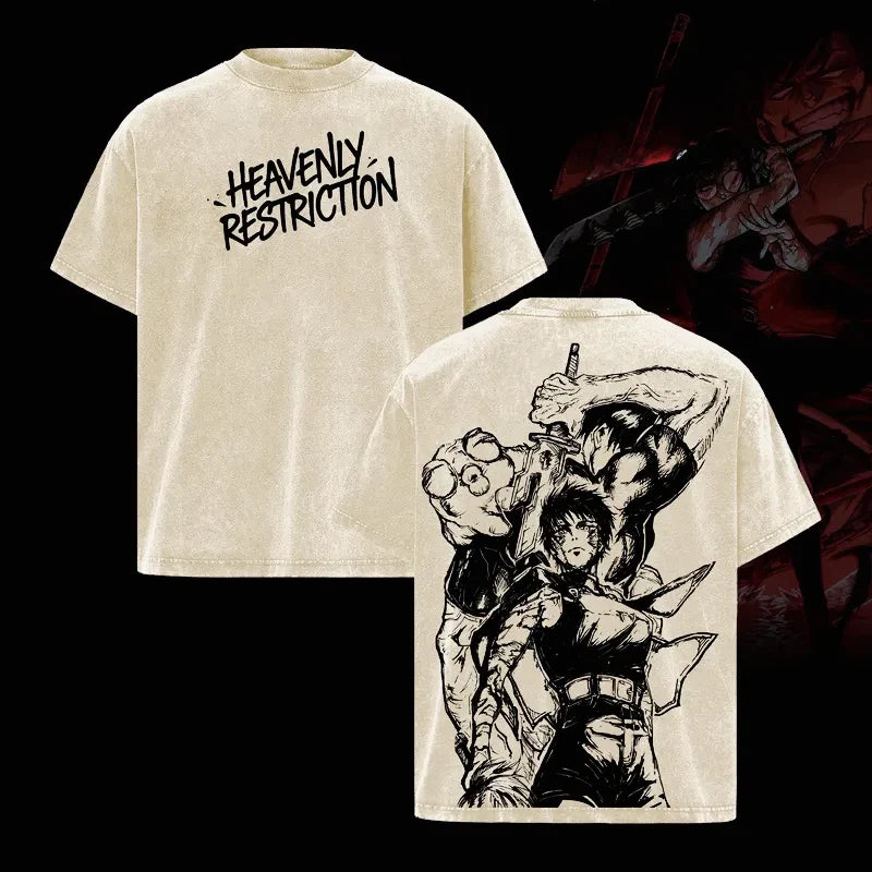 Jujutsu Kaisen Fushiguro Toji Anime T-shirt Zenin Maki Washed Oversized T Shirt Men Women Clothing Short Sleeve Cotton Tees Tops