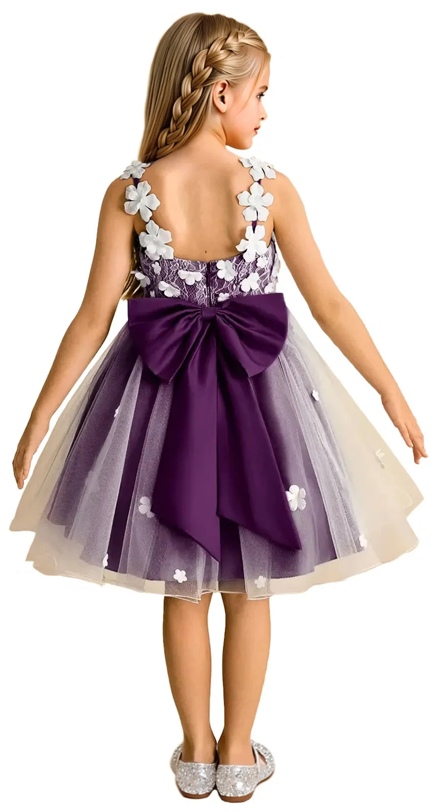 Snvdzo Princess Girls Lace Flower Girl Dress 3D Floral Sleeveless Tulle Princess Wedding Pageant Party Dresses 2026 with Big Bow