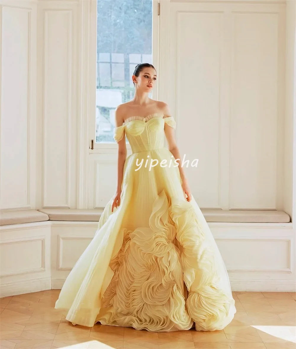 Customized High Quality Classic Organza Ruched A-line Off-the-shoulder Long Dresses Bespoke Occasion Dresses Modern Style Formal