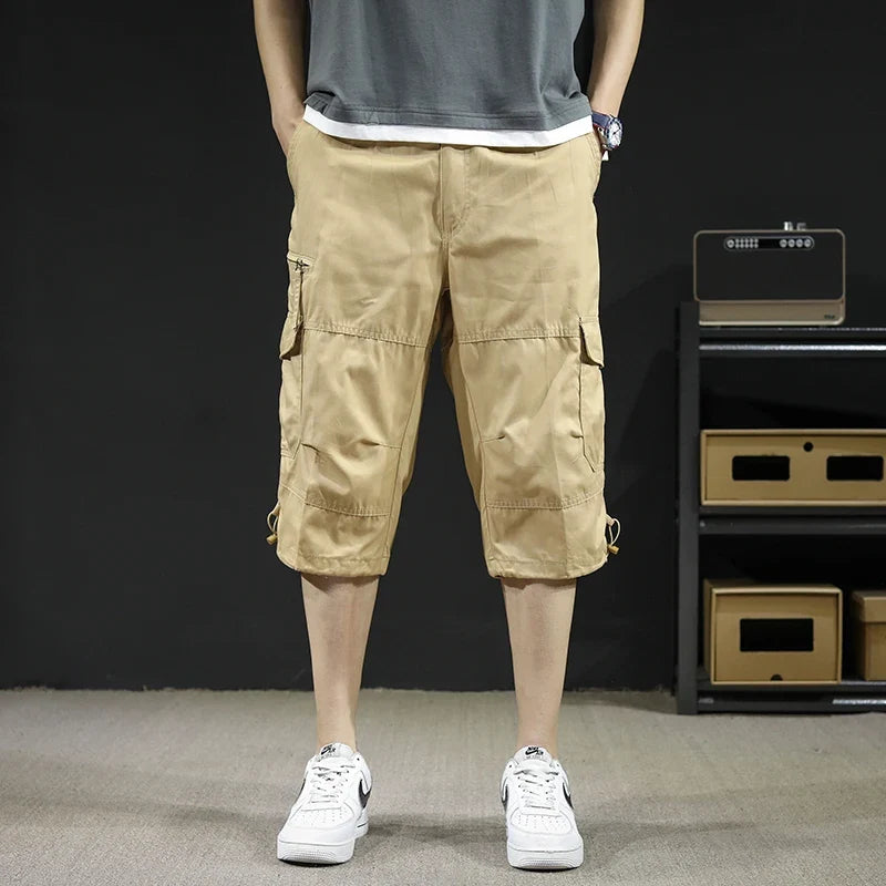 Mens Cargo Shorts Casual Half Pants Elastic Waist Summer Camo Shorts Sports Running Hiking Multiple Pockets Male Knee Pants