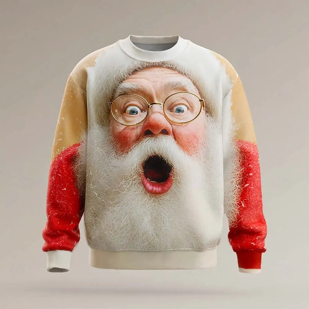 2025 Fun Santa Claus 3D Print Crewneck Sweatshirt Christmas Theme Relaxed Fit Long-Sleeve Sweatshirt Casual Party Wear
