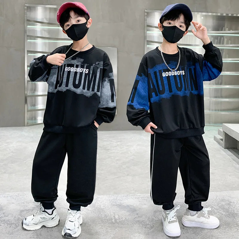 SpringAutumn Boys Tie Dye Alphabet Sweatshirt+Sweatpant Workout Set School Kid 2PCS Tracksuit Children Outfit Jogger Suit 5-16Yr
