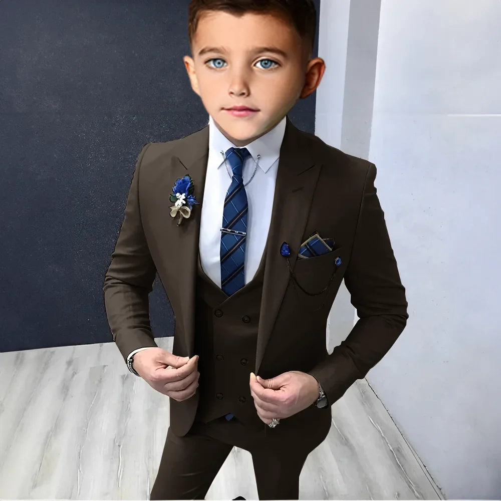 Formal Peak Lapel Suit Set 3 Pieces For Kids Perfirmance Outfit Host Costumes,Handsome Elegant Boys Slim Fit Suits Party Tuxedo