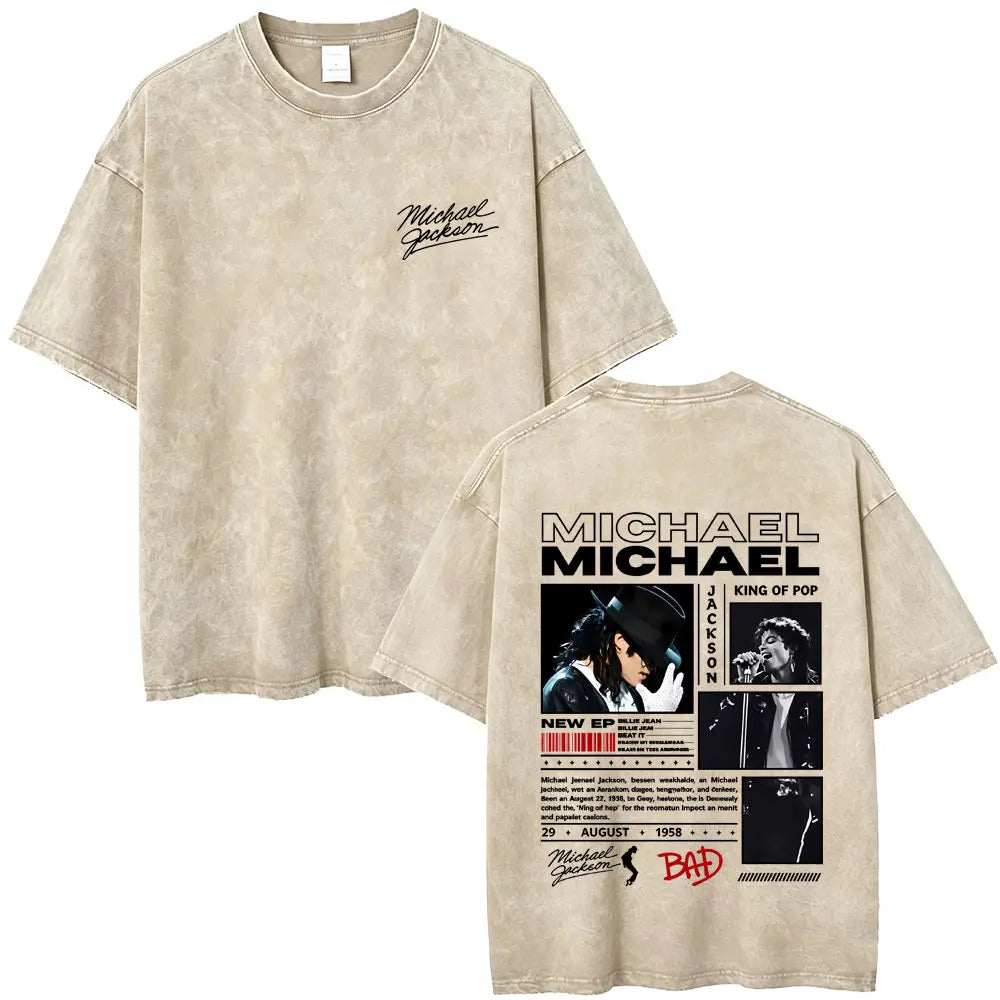 Washed Vintage Michael Jackson Face Graphic T-shirt Men Women Fashion Hip Hop Oversized T-shirts Male Retro Gothic Rock T Shirts