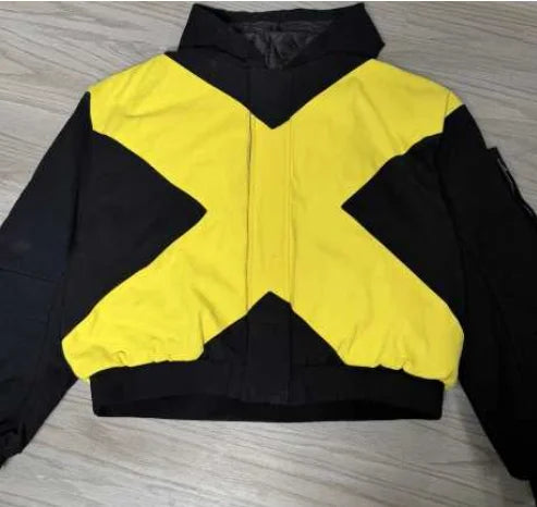 2026 American fashion brand black and yellow cross-shaped jacket high street style loose stand-up collar zipper cardigan jackett