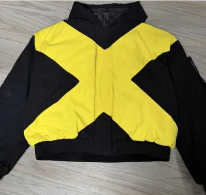 2026 American fashion brand black and yellow cross-shaped jacket high street style loose stand-up collar zipper cardigan jackett