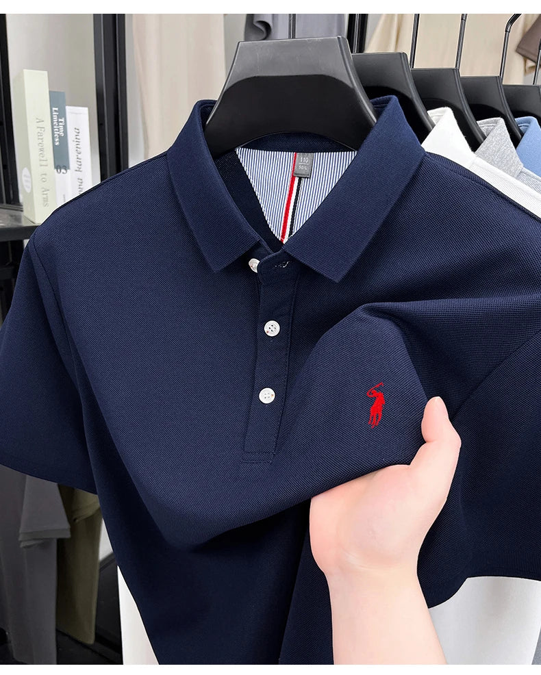 High end designer brand short sleeve polo shirt men's summer breathable trend golf pony embroidery business casual Paul T-shirt