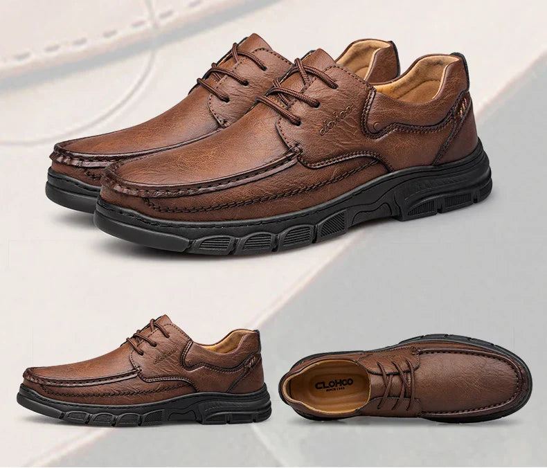 Men's Handmade Thick Rubber Bottom Breathable Casual Leather Shoes Classic Sewn Loafers Comfortable Leisure Footwear