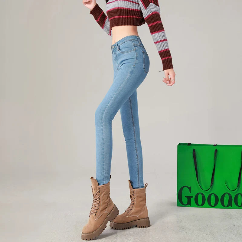 2024 Sexy Women Blue Slim Skinny Denim Jeans High Waist Elastic Mom Jeans Stretch Washed Pencil Pants Streetwear Tight Trousers