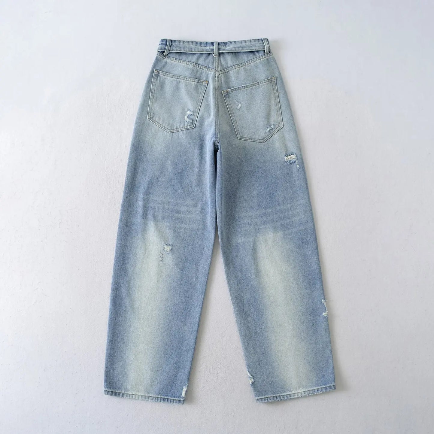 American Retro Cuffed High Waist Slimming Casual Denim Jeans Women's Autumn Versatile Loose Straight Leg Floor-Length Pants