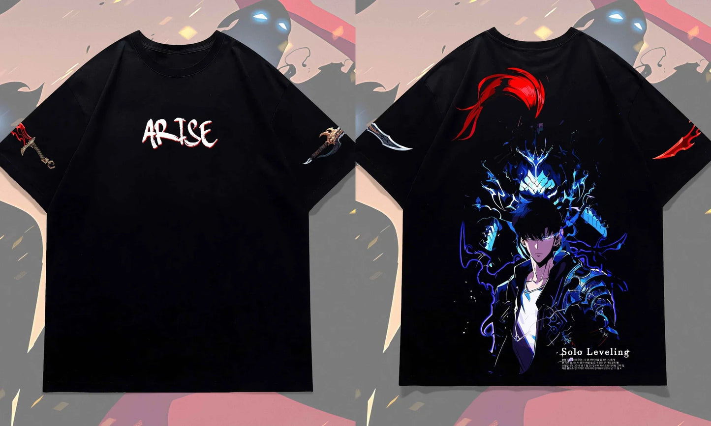 Solo nivellement Arise t-shirt surdimensionné japonais femmes hommes coton Y2k manches Streetwear Hip Hop haut t-shirts