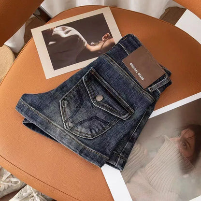 American Style High Street Retro Jean Shorts Female Y2K Low-Waisted Elastic Denim Shorts Woman Gothic Sexy Clubwear Short Jeans