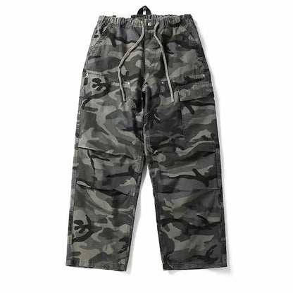 American Tactical Cargo Pants Men Heavyweight Cotton Loose Fit Straight Leg Camouflage Vintage Washed Outdoor Streetwear Premium