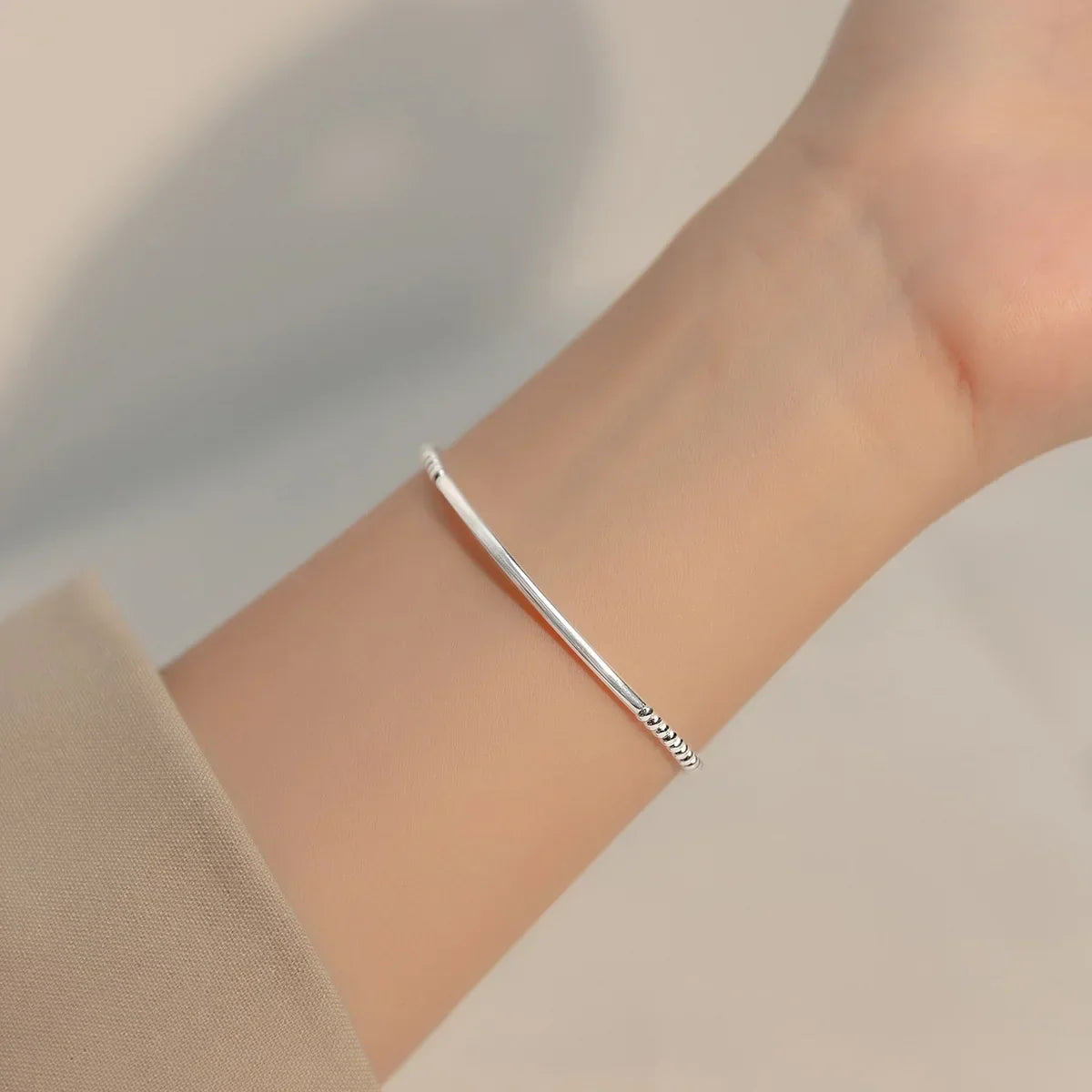 16cm Bracelets For Women Silver 925 Heart Silver Elastic Rope Round Bead Chain Sterling 925 Silver Women's Bracelet