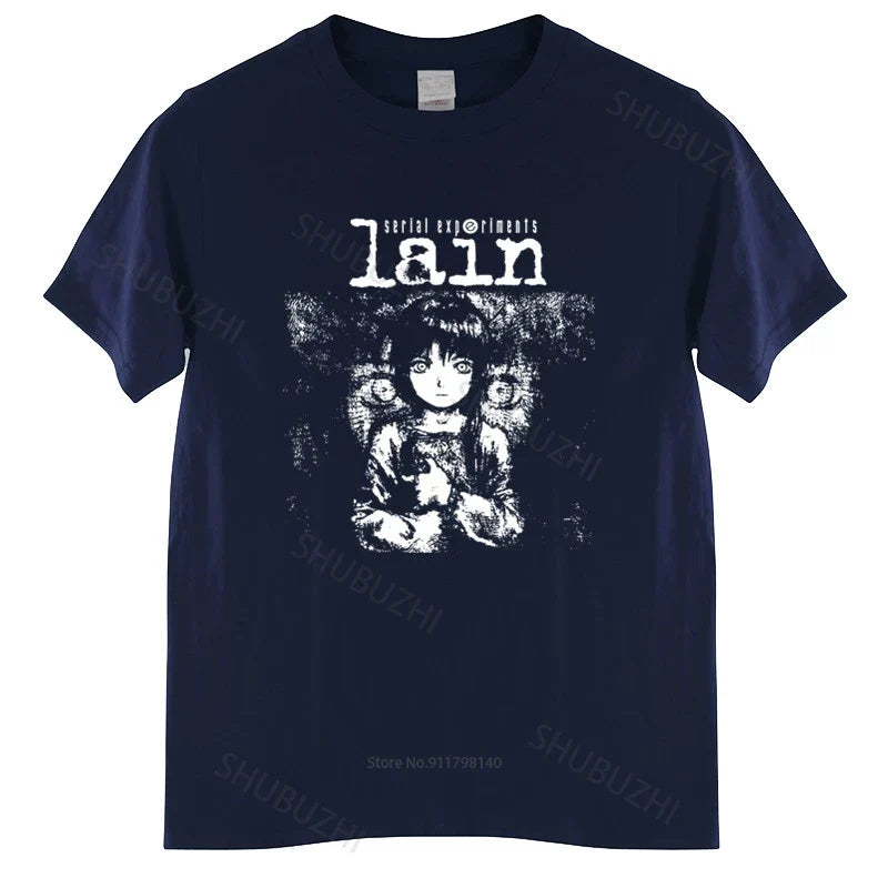 New Arrived Mens t shirt Serial Experiments Lain Tshirt Men Cotton Harajuku Japan Manga Iwakura Tees Homme Black T-shirt
