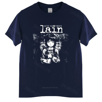 New Arrived Mens t shirt Serial Experiments Lain Tshirt Men Cotton Harajuku Japan Manga Iwakura Tees Homme Black T-shirt