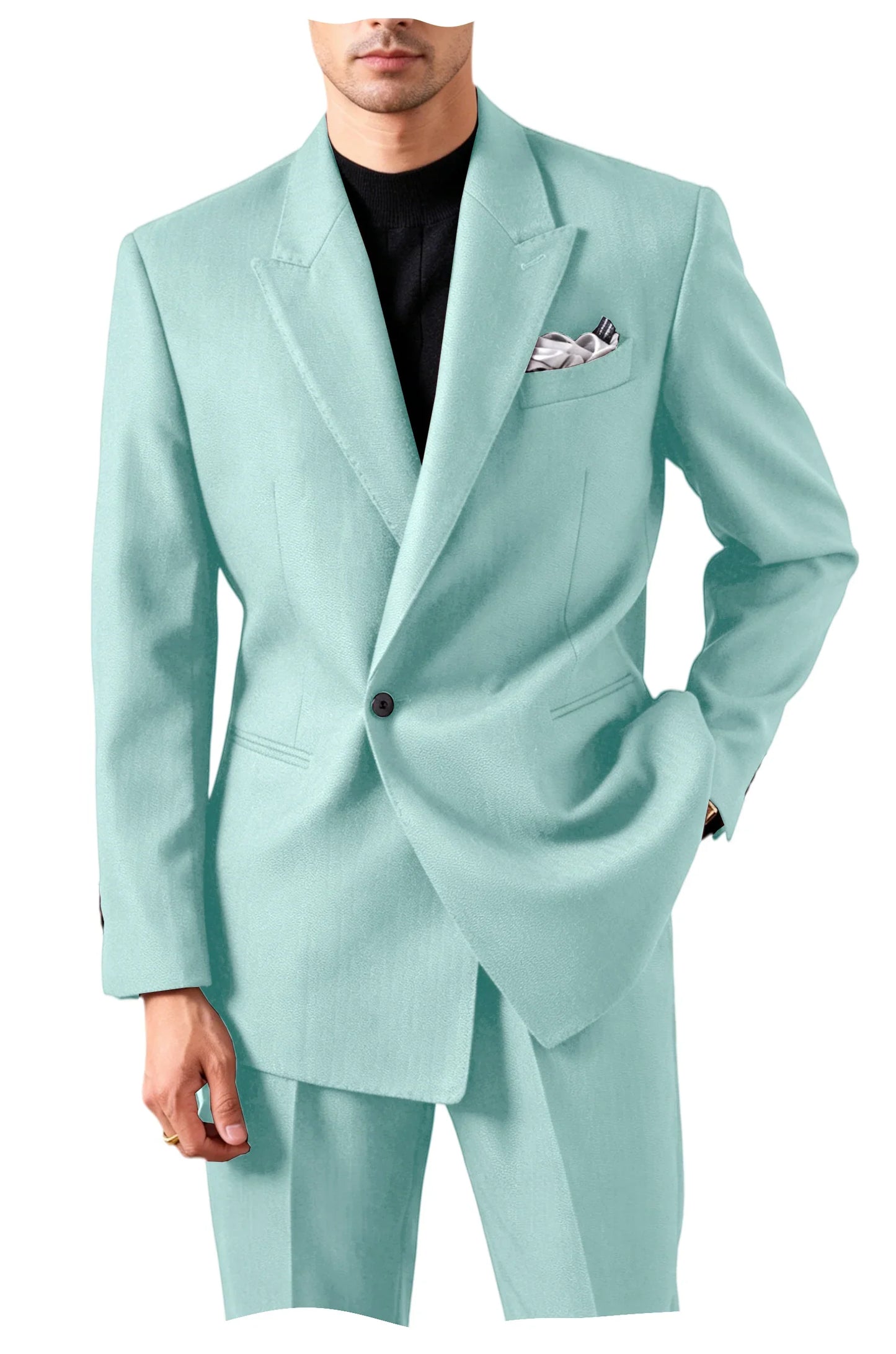 Men's Serge Tuxedo Suit Set One Button Peak Lapel Slim Fit 2 Piece Blazer Pants Casual Business Wedding Formal Outfit