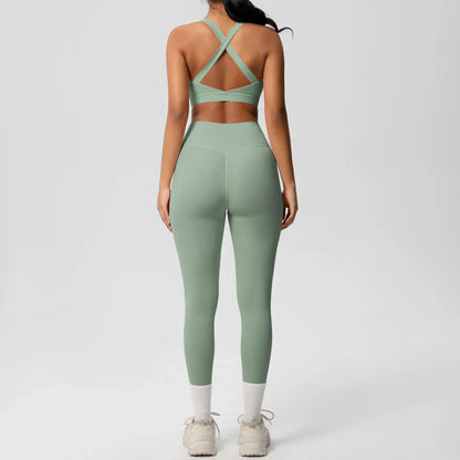 Women 2pcs Patchwork Sport Yoga Suit Training Sleeveless Sport Gym Tops  Tummy Control Slimming Booty Leggings Yoga Suit Sports