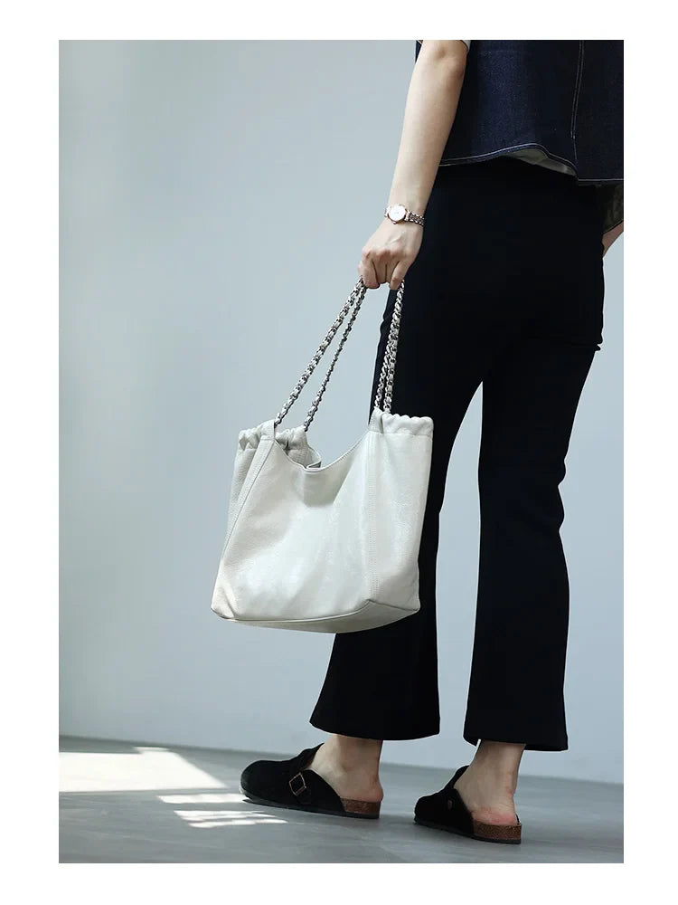 Women Genuine Leather Luxury Chain Single Shoulder Bags Large Capacity Soft Handbag Suitable For Working And Travling