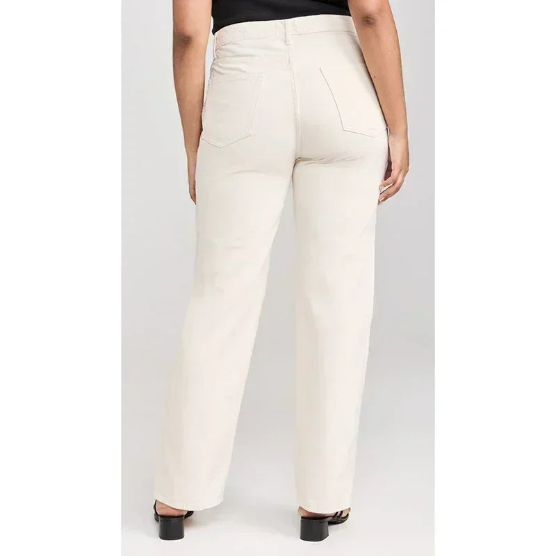 Girls Casual Fashion Straight Leg Jeans Female Slim Thin High Waisted Stretch Denim Pants Women Solid Loose Comfortable Trousers