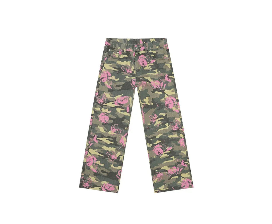 2025 Four Seasons Men's Youth Popular Multi color Pattern Camouflage Pants Basic Versatile Straight Wash Casual Cowboy Pants