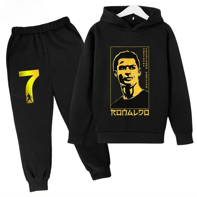 Quick-Dry CR7 Kids Tracksuit 7-13Y Ronaldo 7# Print Sports Outfit Breathable Fabric Active Wear Kids Boutique Clothes