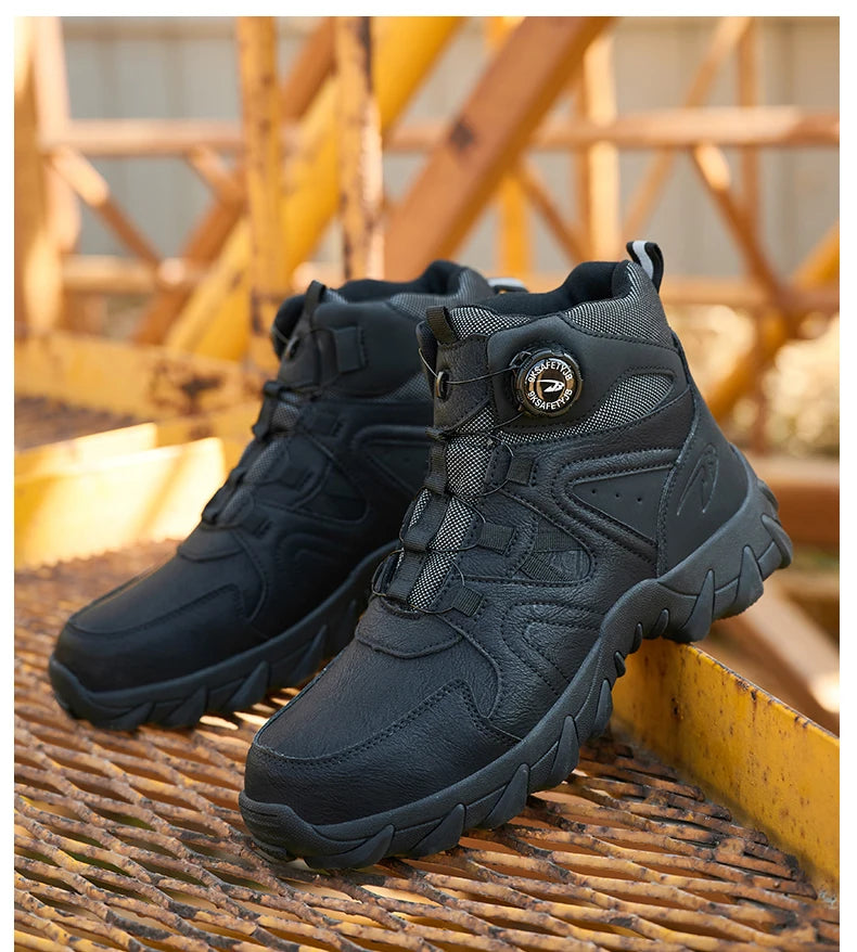 Safety Rotating button  Boots Men Outdoor tactical boots Indestructible shoes Puncture-Proof Work Boots Steel toe shoes Sneakers