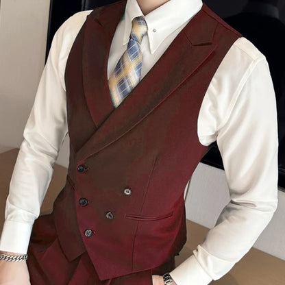 Men Vest Black With Lapel Solid Double Button Waistcoat For Wedding Groom Banquet Business Casual Work Daily Men Suit Vest