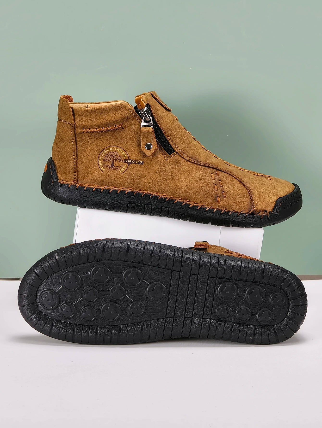 New Classic Handmade Leather Men Shoes Zipper Design Outdoor Sneakers Slip On Breathable Casual Shoes Leather Men Ankle Boots