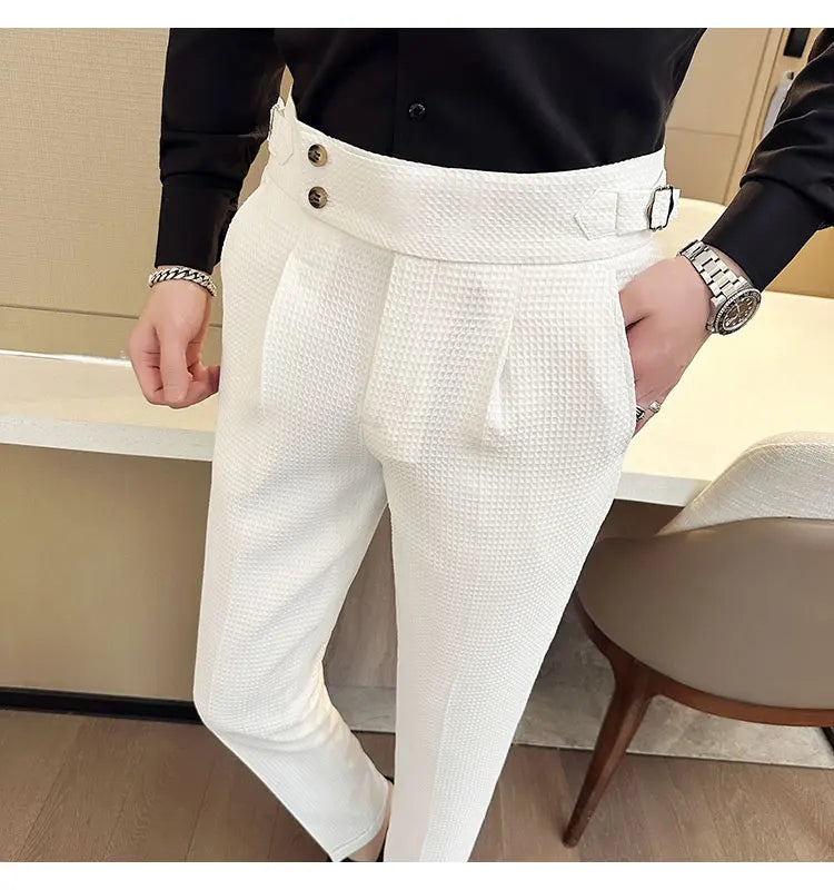 Fashion High Waist Men's Pants 2024 New Business Slim Fit Casual Suit Pants Male Spring Summer Formal Social Dress Pants