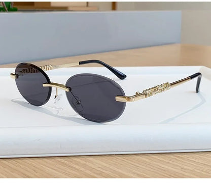 New Oval Rimless Sunglasses Women Luxury Fashion Narrow Sun Glasses Shades Trendy Elegant Diamond Eyewear Lentes De Sol Mujer