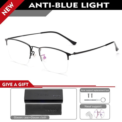 New Titanium Rectangular Classic Business Half-rim Anti-blue Light Reading Glasses Men's Customizable Prescription 8017JX