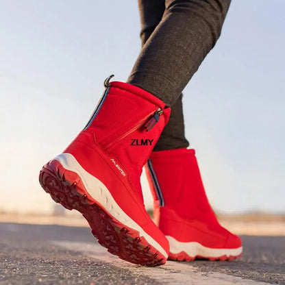 Waterproof Men Women Snow Boots High Top Ankle Winter Boots Platform Warm Plush Man Cutton Shoes Outdoor Non-slip Snowboots Male