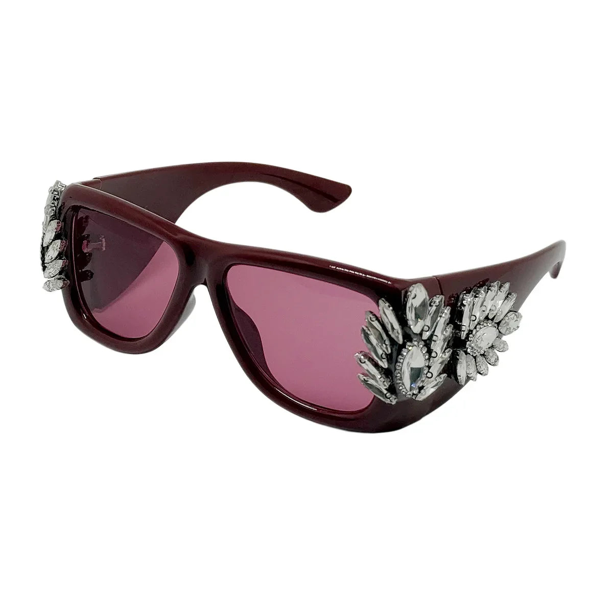 Women Oversized Square Cat Eye Sunglasses Luxury Rhinestone Floral Side Decor UV400 Thick Frame Shades for Party Nightclub