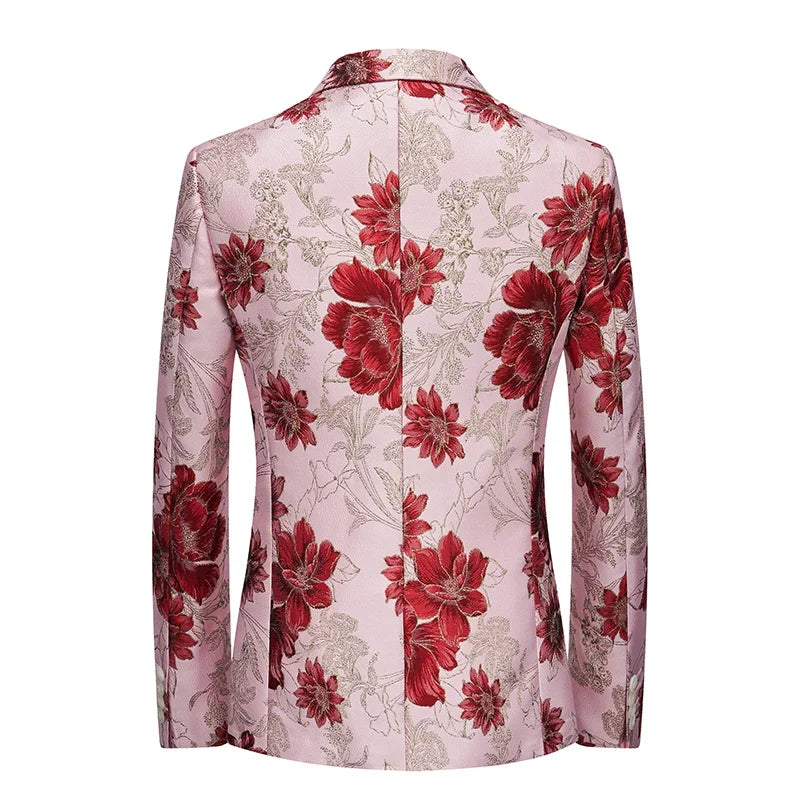 New Men Fashion Flower Suit Luxury Jacquard Jacket Homme Wedding Ball Party Single Button Blazer Singer Stage Performance Coat