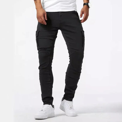 Man Business Casual Cargo Jeans Male Stylish Tide Brand Stretch Pants Spring Summer Grey Brand New Fit Straight Lightweight