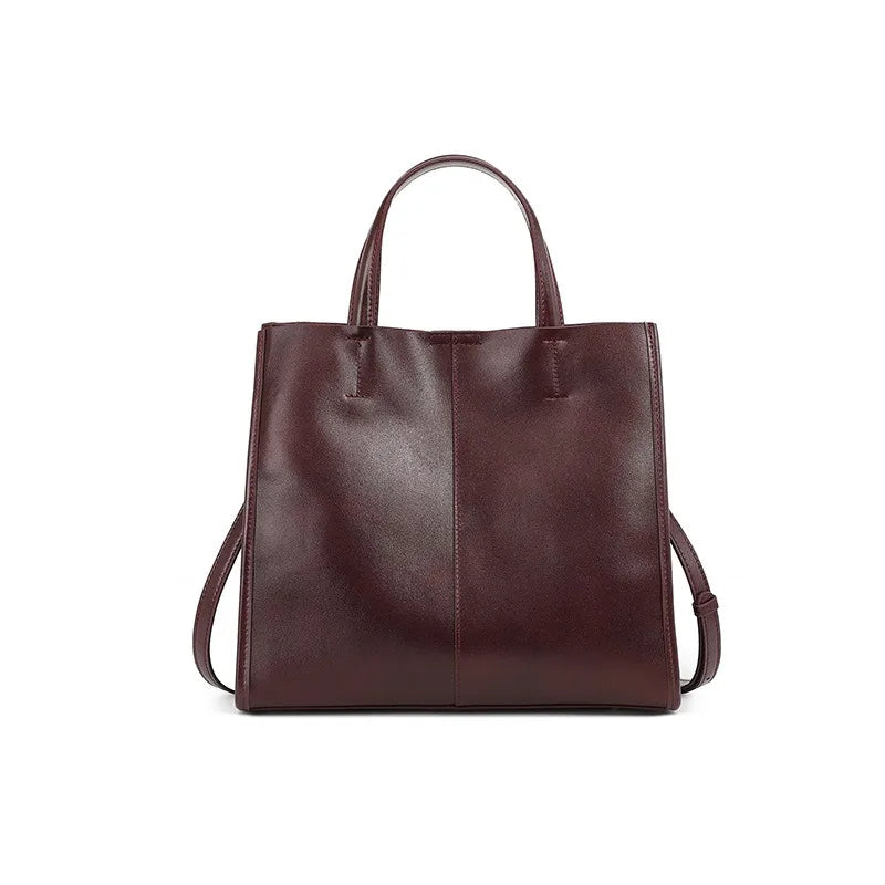 Genuine Leather New Simple Shoulder Bag Large Capacity Shopper Women Luxury Casual Handbag Crossbody Vintage Oil Wax Tote