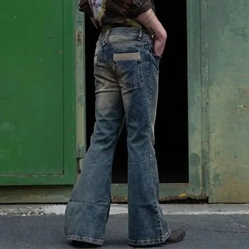 Vintage Men's Big Flared Jeans Male Youth Four Seasons Casual Deep Blue Denim Pants 2023 Fashion High Waist Trousers Streetwear